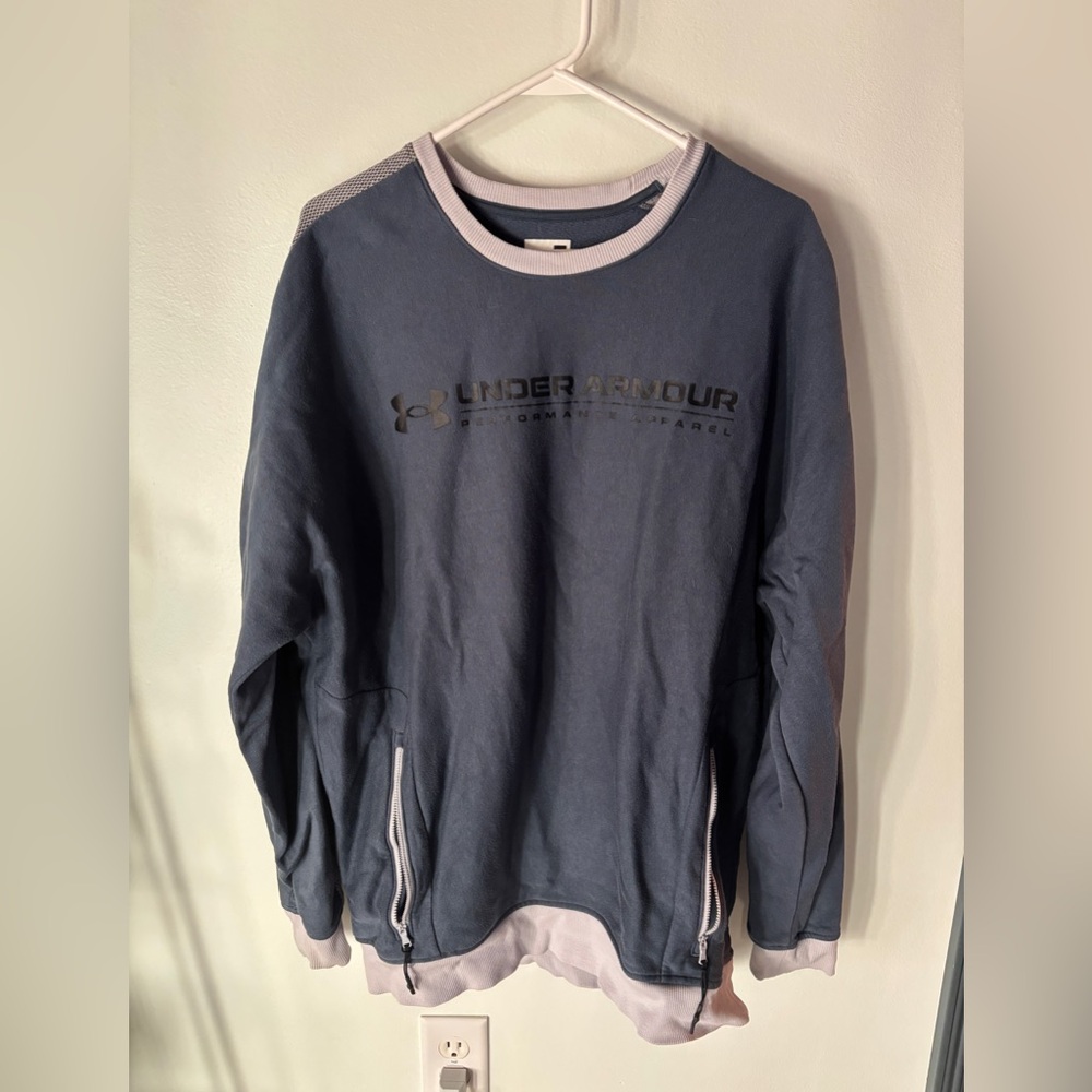 Under Armour Men's L Sweatshirt Zip Pockets Crew Neck Blue